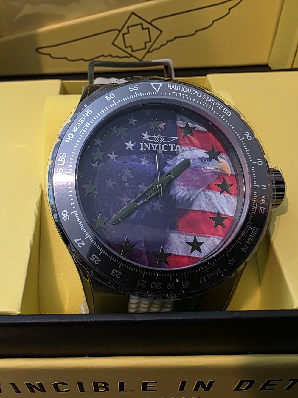 Invicta Watch with American Flag and Eagle Dial in Black and Red 48956 50mm